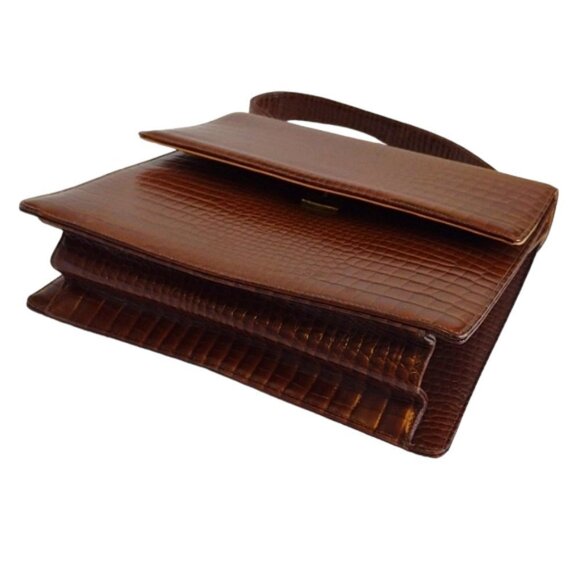 Vintage Classic Bag by Camel, Cognac Brown Faux Alligator Skin Finish - Picture 5 of 12